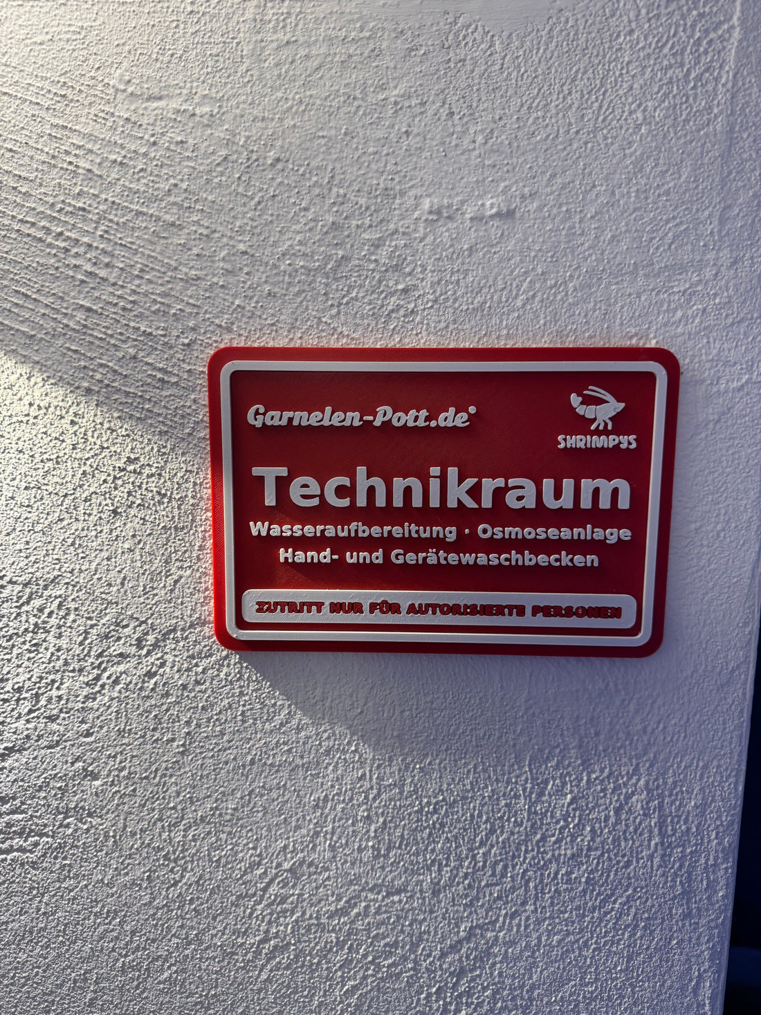 garnelen-pott.live Türschild zum Technikraum mit Osmoseanlage