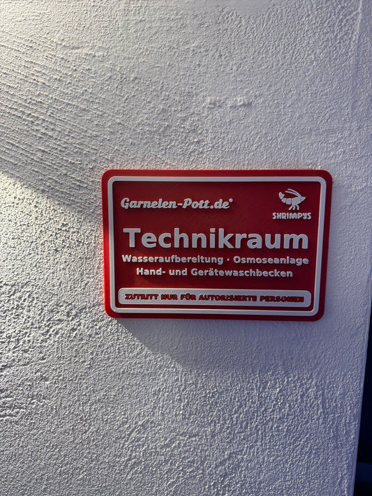 garnelen-pott.live Türschild zum Technikraum mit Osmoseanlage
