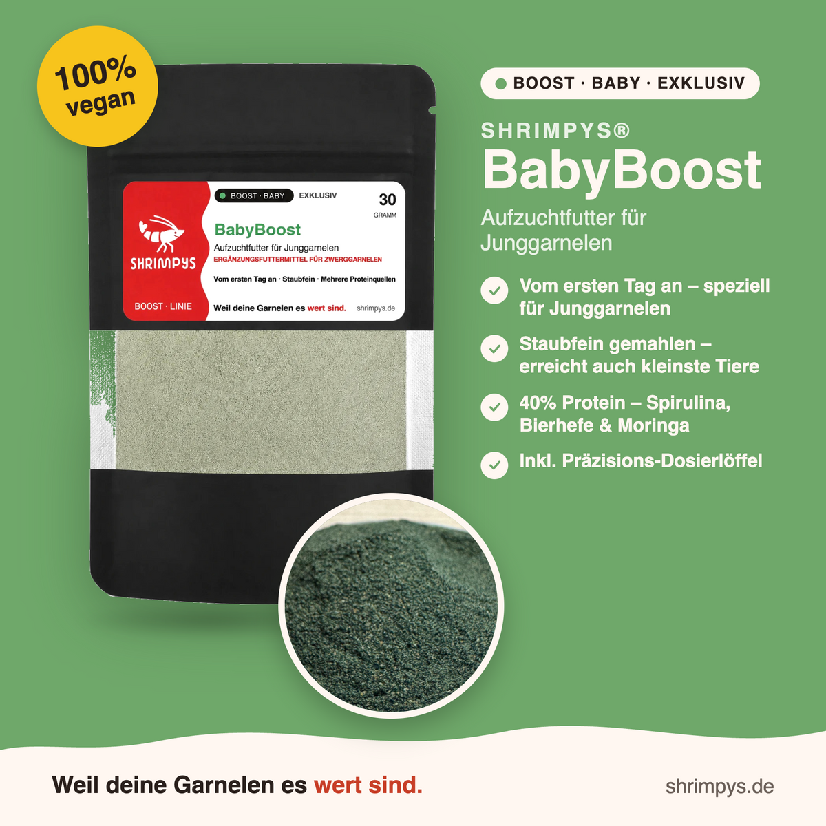 SHRIMPYS BabyBoost Aufzuchtfutter Tüte 30 g – garnelen-pott.live Essen